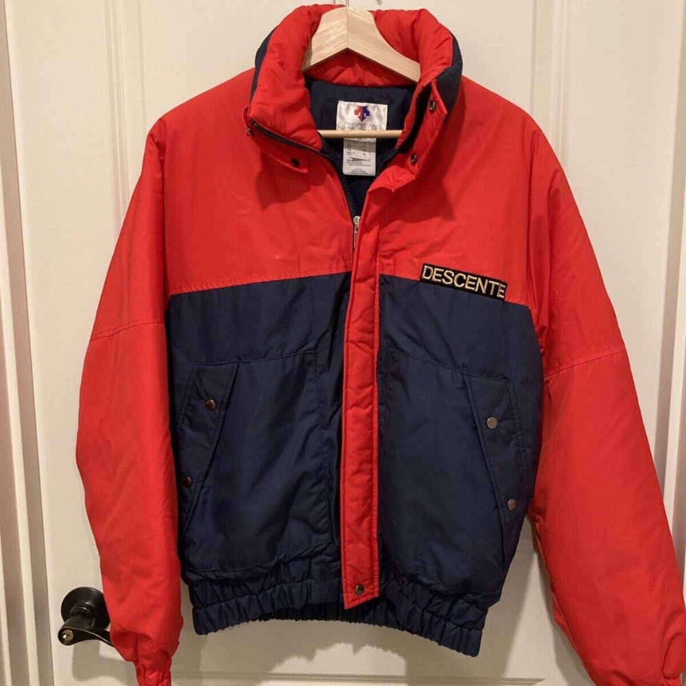 Descente Ski Puffer Winter Jacket Mens XS Red Blue Color block D3-8327N